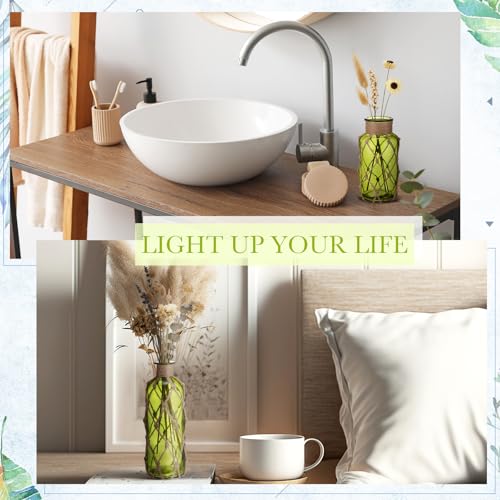 Image of Chuangdi Set of 2 Coastal Glass Flower Vase with Boho Rope, Olive Green