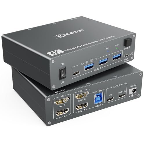 KVM Switch 2 PC 2 Monitore HDMI USB C, Dual-Monitor USB 3.0 Typ C Umschalter 4K@60Hz f&uuml;r 2 Computer, Tastatur und Maus Gemeinsam Nutzen