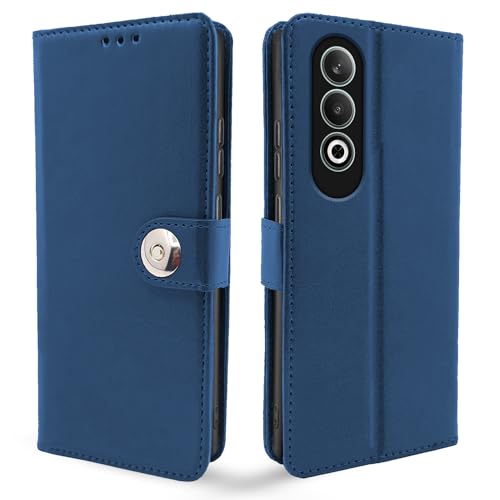 Image of Pikkme OnePlus Nord CE 4 5G Flip Cover Leather Finish | Inside TPU with Card Pockets | Wallet Stand and Shock Proof | Complete Protection Button Flip Case (Blue)
