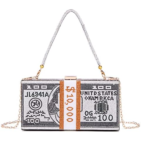 Dollar Clutch Purse for Women from Covelin, Rhinestone Evening Handbag Money Bag, Black Cover