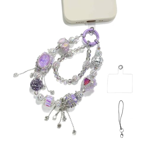 Phone Charm with Crystal Beads, Hands-free Wrist Strap for Most Phone Case, Anti-lost Keychain, Cute Bag Charms B- Queen