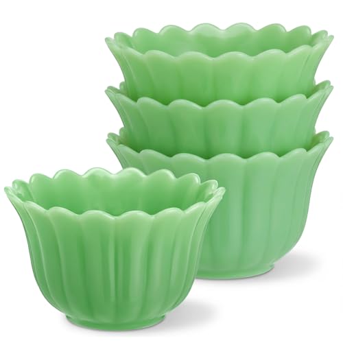 Ferrochef 4 Pcs Jadeite Glass Bowl Emerald Green Decorative Jadeite Kitchenware Vintage Bowls Kitchen Dishes for Home Room Display Decoration Housewarming Gifts 5 x 3 Inches