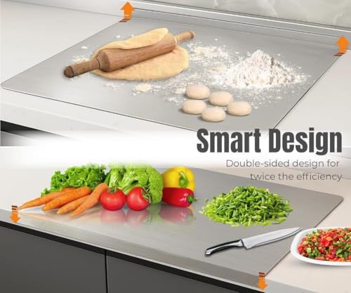 Image of Extra Large 304 Stainless Steel Cutting Board (41x31 cm) with Free 3 Knife Set - Heavy Duty Chopping Board for Meat, Vegetables, Fruits & Kitchen Countertop - Easy to Clean, Rust Resistant & Durable