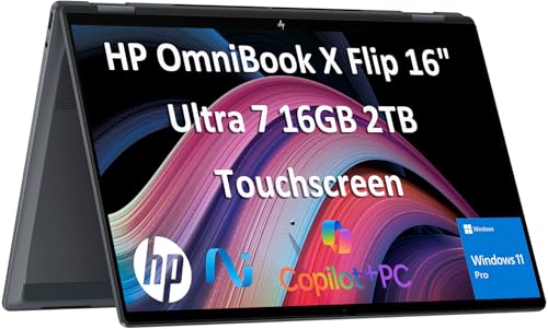 Image of HP OmniBook X Flip 16 inch 2-in-1 Laptop, Intel Ultra 7 256V, 16GB DDR5 2TB SSD | Next Gen Envy x360, FHD+ Touchscreen, Copilot+ PC, Arc 140v GPU 8GB, 1080p IR Webcam, for Creators, Designers, Win 11 Pro