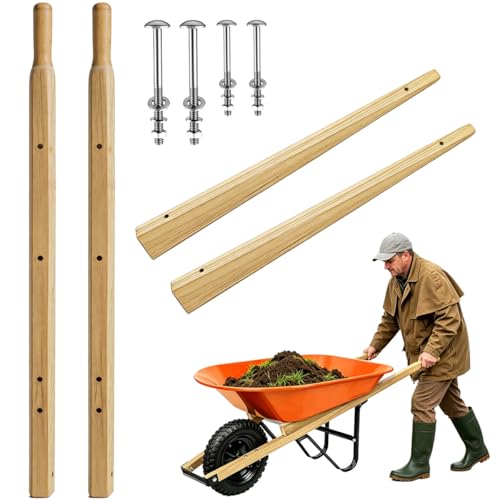 Hyonihao Wooden Wheelbarrow Handle Kit Includes 2 Wedges and 304 Stainless Steel Bolts and Nut Coated Wheelbarrow Handle Kit Wheelbarrow Handle Replacement for Gardens Lawns and Construction Sites
