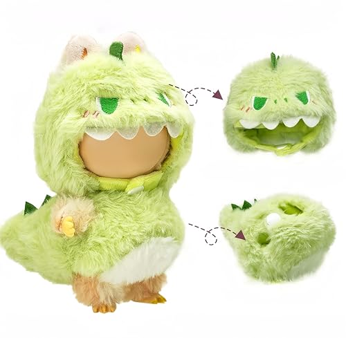 Jrelecs Dinosaur Costume Clothes for Labubu 17cm/6.7inches Doll,2 Piece Set Hat Clothing,Boys and Girls Stylish Adorable Dolls Clothes Accessories (Doll Not Included)