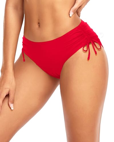Image of Daci Women Mid Waist Bikini Bottoms - Full Coverage Swim Bathing Suit Bottom Side Tied Swimsuit Bottoms