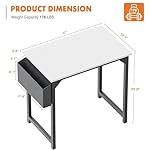 Sweetcrispy Computer Desk - 32 Inch Small Office Writing Work Study Kids Student Teacher Home Bedroom Table Storage Bag Headphone Hooks & no Wheels - White - Image 3