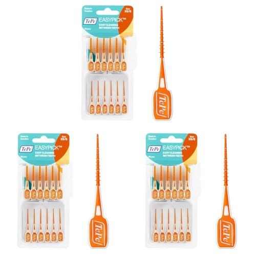 TePe EasyPick Dental Stick XS/S / 1 x 36 Stück inklusive praktischem Taschenetui/Für eine einfache, tägliche Anwendung zwischendurch und unterwegs, Orange (Packung mit 3)