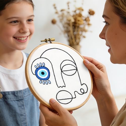 Image of Beginner Embroidery Starter Kits, Abstract Embroidery Kits for Beginners Adults, Stamped Cross Stitch Kits for Beginners Adults Craft Kits for Women, Entire Set of Embroidery Supplies & Video Tutorial