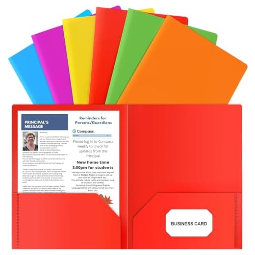 HABGP Plastic Folders with Pockets, 6 Color Heavy Duty Two Pocket Folder Business Card Holder for Office High School