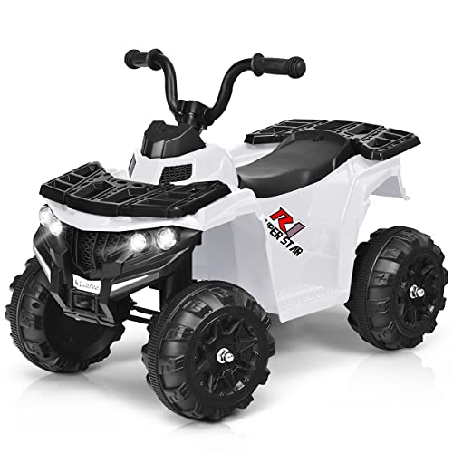COSTWAY 6V Elektro Kinderquad mit Scheinwerfern, Mini Elektroquad mit Musik, MP3, USB und AUX, Kinderauto 3 km/h, Kindermotorrad, 4 Räder Kinder Quad, Elektroauto für Kinder ab 3 Jahren (Weiß) COSTWAY 6V Elektro Kinderquad mit Scheinwerfern, Mini Elektroquad mit Musik, MP3, USB und AUX, Kinderauto 3 km/h, Kindermotorrad, 4 Räder Kinder Quad, Elektroauto für Kinder ab 3 Jahren (Weiß)
