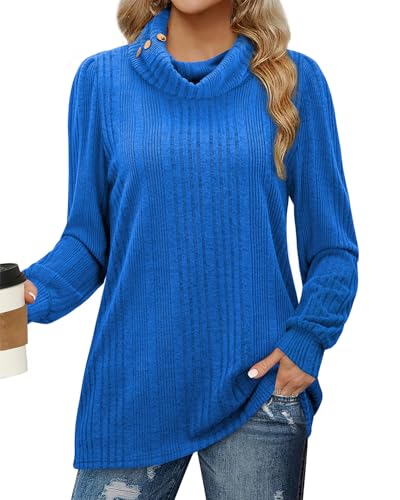 Bulotus Women's Turtleneck Tunic Sweaters Long Sleeve Ribbed Knit Comfy Loose Casual Fall Sweater
