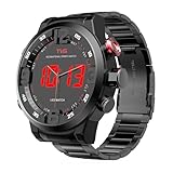 DEFNDR Men's Stainless Steel Watch, Fashion Business Design, Big Face Black Dual Movement, 3ATM Waterproof, with Date, Day, Alarm, LED Display