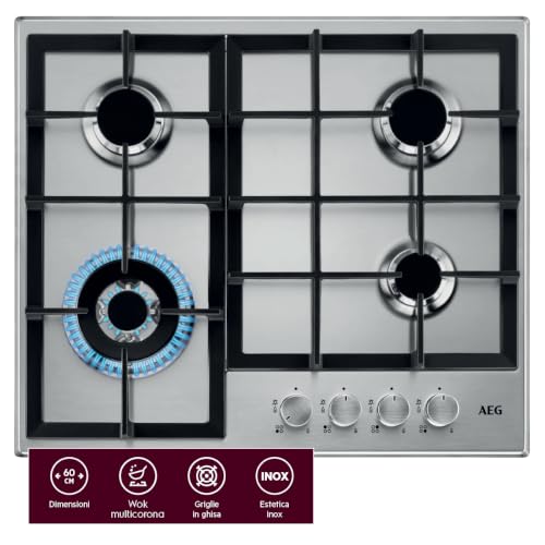 Produktfoto von AEG HGB64400SM Slim Line Gaskochfeld, 60 cm, 4 Feuer, Edelstahl