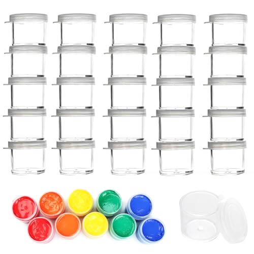 25 Pcs Paint Pots with Lids Clear Empty Storage Paint Containers Paint Containers with Lids for Painting DIY Beads Art Festivals Suit for Classroom School or Salon 10ml/0.34OZ
