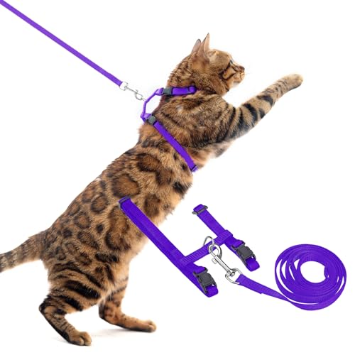 PUPTECK 猫 ハーネス リードセット 猫用ハーネス 猫牽引ロープ 猫用胴輪 ペット用品 ハーネスリード リード付き ダブルロック 調節可能 着脱簡単 抜けない 軽量 耐久性 安全 快適 お出かけ はーねす 子猫 ねこ ネコ ネコ用ハーネス 猫具 アウ