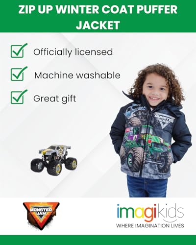 Image of Monster Jam Boys' Hooded Puffer Jacket Toddler to Big Kid