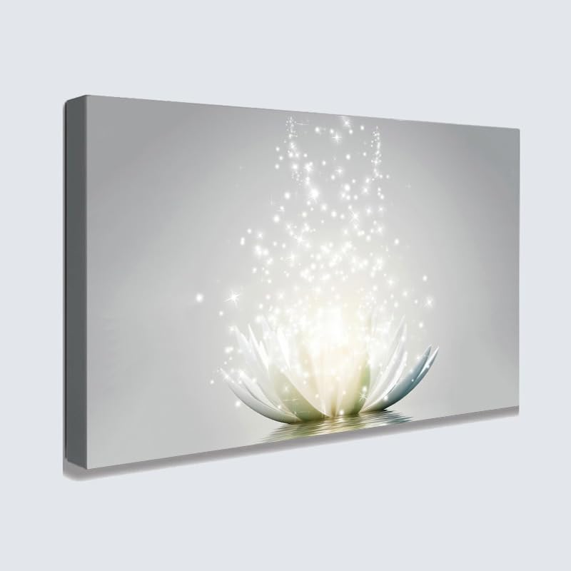 Zen Canvas Wall Art White Lotus Flower Meditation Picture Framed Art Lotus Flower Bloom in Water Canvas Wall Art Print For Yoga Spa Meditation Spiritual Room Bathroom Home Decoration 12x16inch