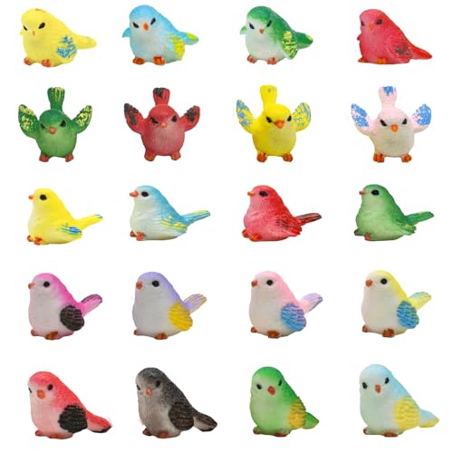Pinenjoy 20Pcs Miniature Bird Figurines Mini Colorful Birds Figures Realistic Animal Cake Topper for...
