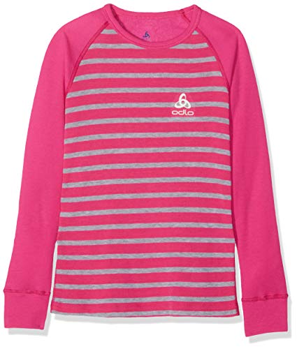 Odlo - Maglia Intima Unisex per Bambini Suw Top Crew Neck L/S Active Originals K, Unisex - Bambini, Canottiera, 10459, Viola - Grigio Melange - Strisce, 152