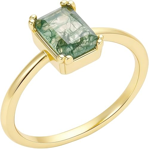Glowave Natural Moss Agate Ring Dainty Rings for Women Jewelry for Valentine Engagement Birthday Wedding (6)