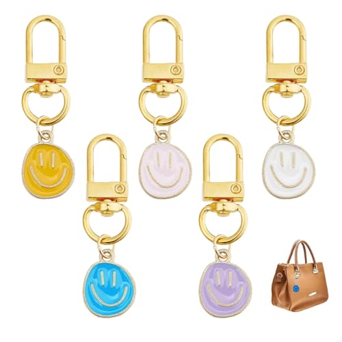 UYVPAER 10 Pièces Porte-Clés Du Smiley En Émail 5 Styles Mignon En Alliage Avec Des Charmes De Sourire Pendentif De Sac Pour Femme Porte-Clés Décoratif(A)