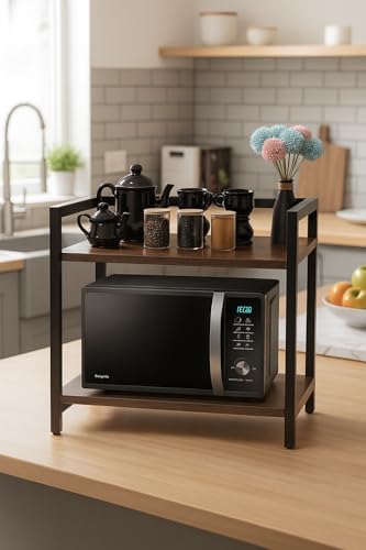 Image of ETIQUETTE ART Multi-Tier Heavy Duty Microwave Stand, metal Kitchen Shelf Countertop Organizer, Holds Up to 200 lbs, Space Saving Microwave Oven Rack for Kitchen Storage, Fits Most Microwaves (2 Tier)