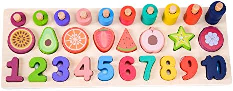 GEMEM Counting Shape Stacker Count and Sort Stacking Tower Montessori Preschool Sorter Early Learning Wood Toys Math Toy for Toddlers 3 Year Old Kids
