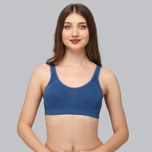 Image of SOIE Women's Full Coverage Minimizer Bra|Non Wired, Non Padded, Triple Layered Cups|Breathable Stretch Cotton with Lace & U-Back Support
