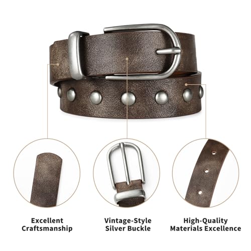 Brown Belt for Women with Silver Buckle Vintage Dark Brown Studded Belt for Pants Dresses Casual & Formal Wear4