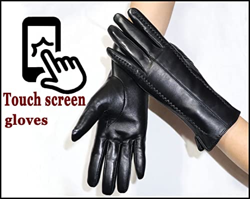 Guantes de piel de oveja para mujer, cálidos, de terciopelo, cortos, delgados, para conducción