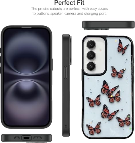 Image of VONZEE for Samsung Galaxy S25 FE 5G Clear Glitter Butterfly Case, Cute Bling Sparkle Shiny Soft Silicone TPU Bumper Shockproof Women Girls Slim Protective Phone Cover for Galaxy S25 FE 5G, Black