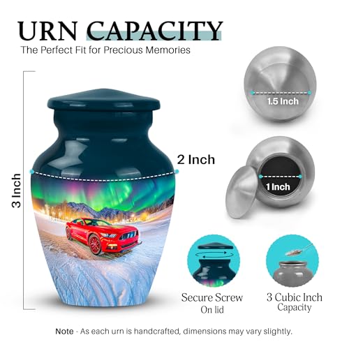 Image of Car Urn - Funeral Ash Urn Mini - 3 Inch - Pack of 4 - Cremation Urns Human Remains - Burial Decorative for Mom & Dad - Little Urns for Adult Ashes