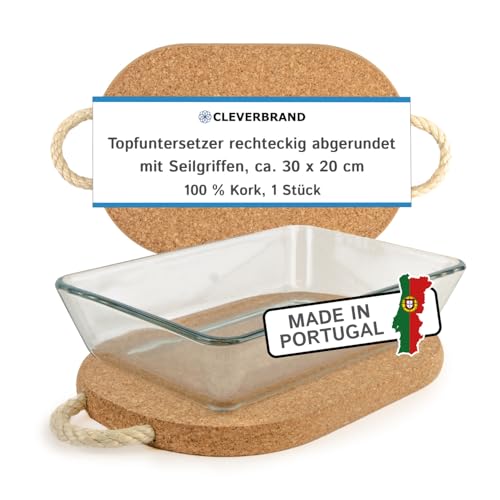 Cleverbrand Salvamanteles de Corcho con puña Cuerda (apr. 30 x 20 cm, Espesor 20 mm)