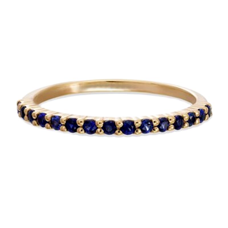 Bague alliance saphir bleu naturel argent 925 et pavé de diamants