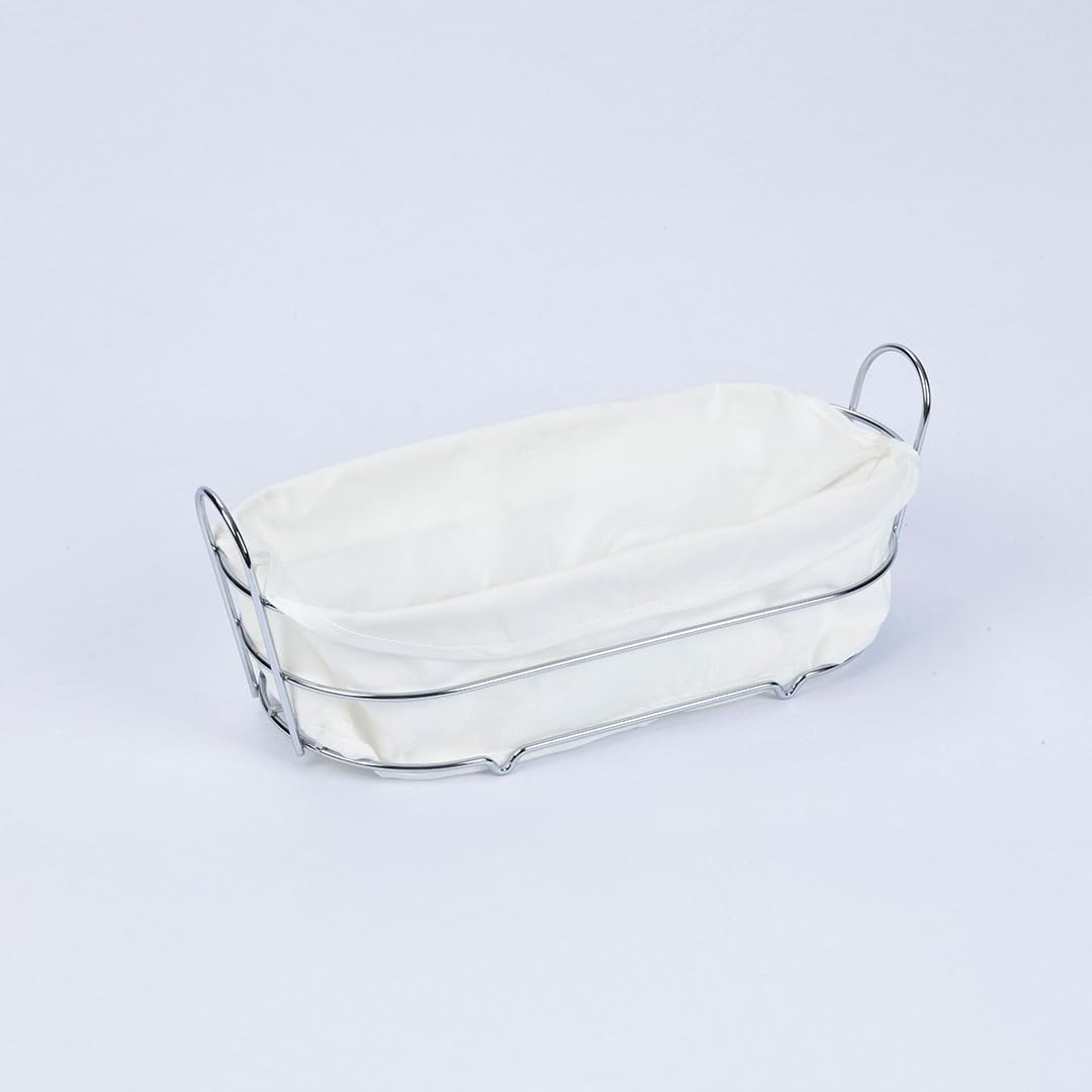 MallArt® Tel Ekmek Sepeti İç Bezli – Çıkarılabilir ve Yıkanabilir Bezli Ekmeklik – Cırtlı Bez Tasarım – Masa ve Mutfak İçin Şık Ekmek Sepeti – 35x15x9 cm (Krem)