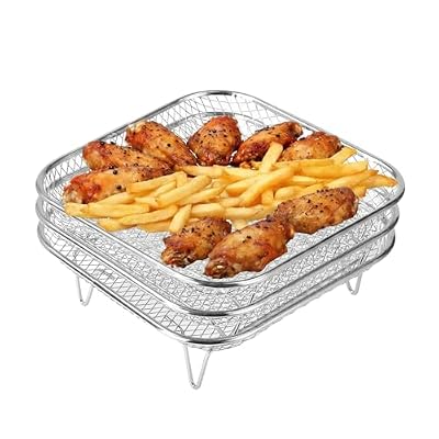 FikaNook Air Fryer Rack, 3pcs Stackable Stainless Steel Dehydrator Rack, Square Air Fryer Accessories for Cosori, Instant Vortex, Ninja Pro XL 6.5 QT AF181 & More (Square, 3PCS(different heights))