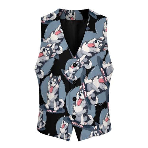 Husky Mom Men's Suit Vest Waistcoat Vests Formal Dress with 2 Pockets for Business Casual Tuxedo3