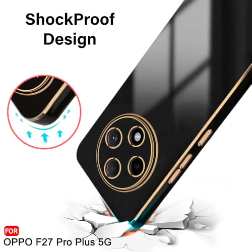Image of TheGiftKart Luxurious Golden-Plated Back Cover Case for Oppo F27 Pro Plus 5G | Raised Lips for Camera & Screen Protection | Shockproof Design | Stylish Back Cover for Oppo F27 Pro Plus (TPU, Black)