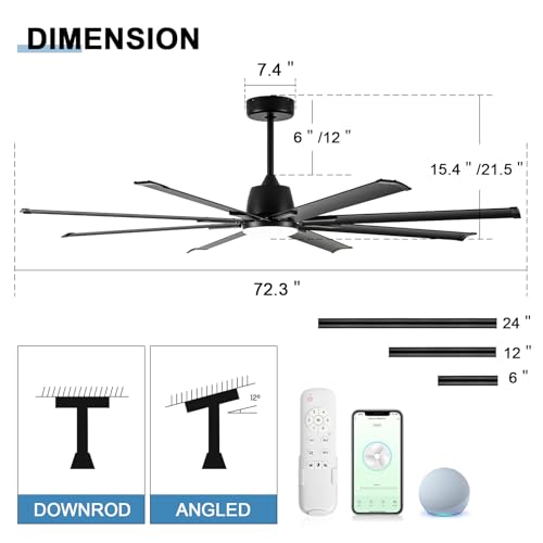 Maxslak CF72BK-LK 72 Inch Ceiling Fan With Light,Industrial Ceiling Fan thumb #5
