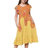 Vestidos para niñas Vestido de verano Ice Cream Vestidos Estampados Mangas Volantes Vestidos Niños Cuello Redondo A Línea Vestido Casual Festivo Vestido Niña Vestido Holgado Vestido Camisón para