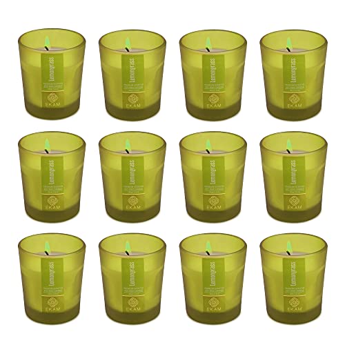 Image of EKAM Lemongrass Votive Soy Wax Scented Candle, 40 Grams, 10 Hours Burn Time| Long Lasting Premium Candles | Ideal for Home Decor | Gifting & Aromatherapy (Pack of 12)