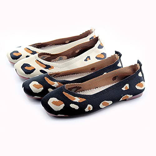 Image of RVROVIC Women's Square Toe Knit Flats Shoes Casual Slip on Ballet Flats Comfortable Shoes for Women
