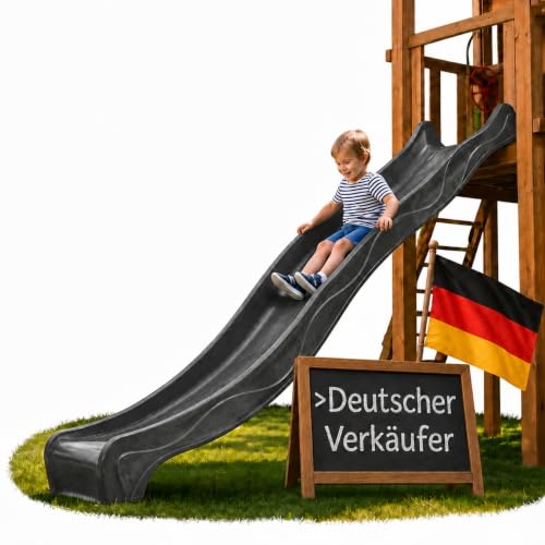Ondis24 Wellenrutsche 3m Kinderrutsche Anbaurutsche Wasserrutsche für Spielturm oder Hang ab 3 Jahren (Anthrazit)