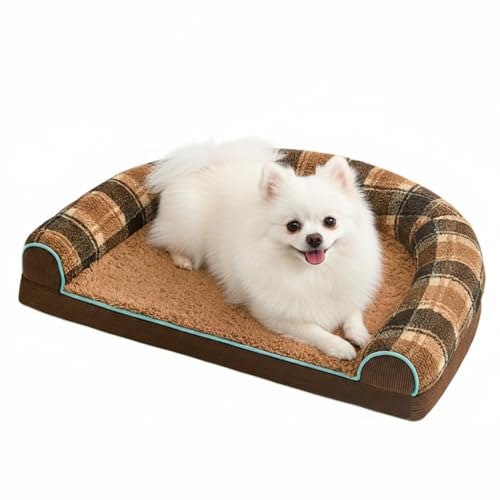 LifetipsポメラニアンU型 ペットベッド 犬 猫 クッション ソファ 丸洗い可 滑り止め 保温 四季対応 小型犬 中型犬 大型犬 多頭飼い 快適 枕付き 軽量 カバー取り外し インテリアに馴染む 圧縮梱包 極厚 やわらか 防汚 通気性(ブラウン、Mサ