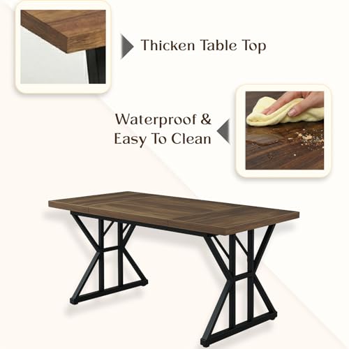Image of Klaxon Foldable Dining Table [6] Seater with Metal Legs, Space-Saving Convertible Table, Engineered Wood, Home Dining Room (AW & Black, Kryo) (Asian Wal & Black)