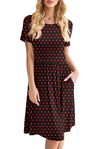 Image of DB MOON Women Summer Casual Short Sleeve Dresses Empire Waist Dress | Knee Length Dress for Women, Teacher Dresses, Jersey Dress, Modest Dresses, Dress with Pockets, Dresses for Church