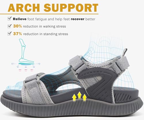 Image of KuaiLu Womens Orthopedic Walking Sandals with Comfortable Arch Support Plantar Fasciitis Relief Summer Outdoor Hiking Sport Recovery Adjustable Strap Athletic Chunky Cushion Shoes