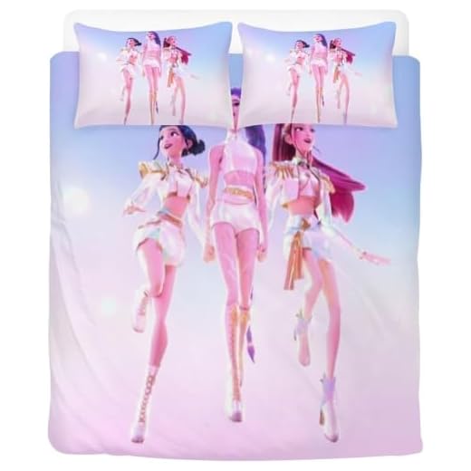 Anime Demon Hunters Ropa de cama de 135 x 200 cm, funda nórdica individual para niñas y niñas, funda de almohada de 80 x 80 cm, cremallera (C, V, 135 x 200 cm + 75 x 50 cm)